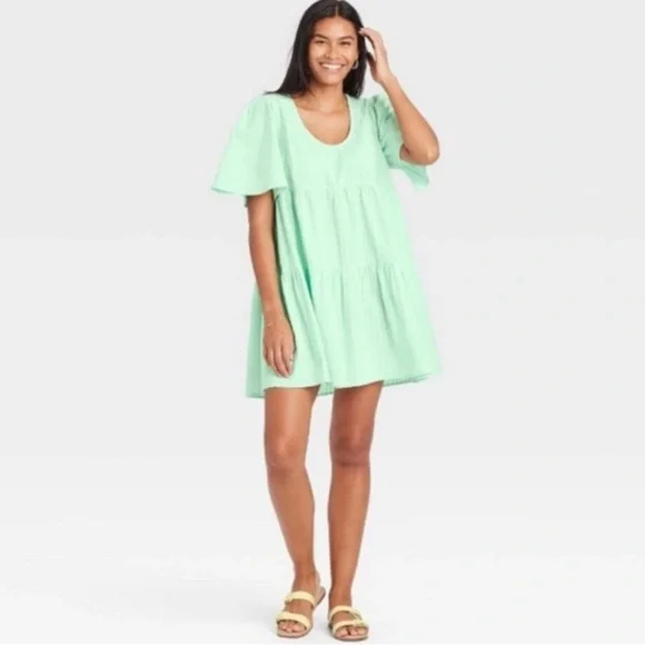 A New Day Textured Babydoll Tiered Dress XL Coral Pink Orange Universal Thread‎ - Picture 3 of 6